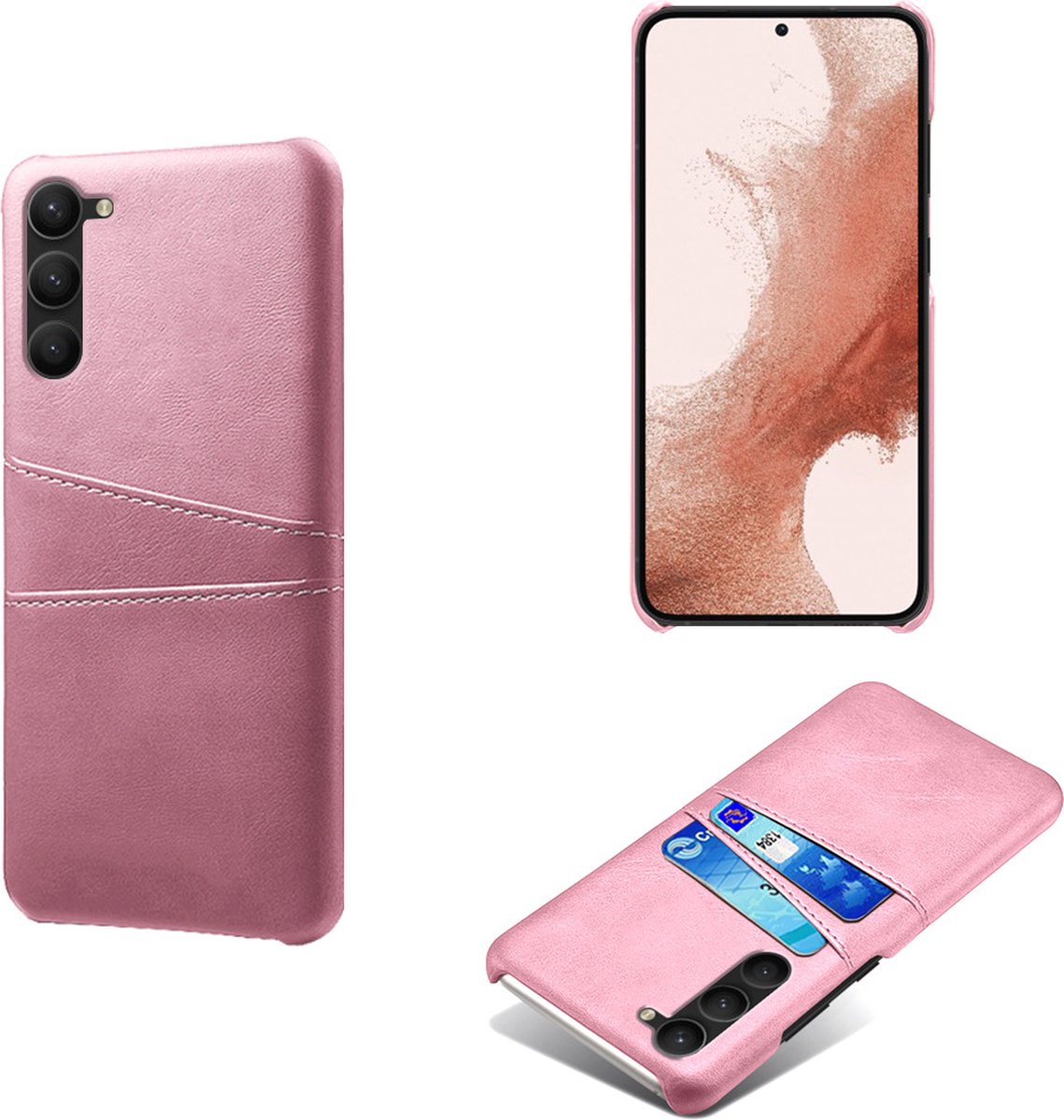 Backcover met Opbergvakjes + PMMA Screenprotector voor Galaxy S23 _ Roze Goud