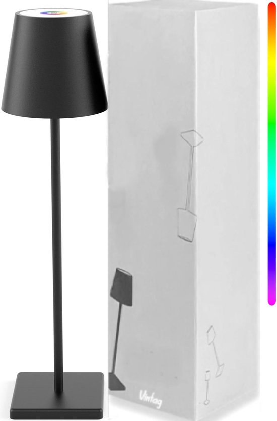 Lampe de Table Rechargeable RGB + Wit Chaud - Zwart - RGB - LED - Intensité variable - Rechargeable - Lampe de Bureau - Batterie 3W 5500mAh - Intérieur/Extérieur - IP54 - Etanche