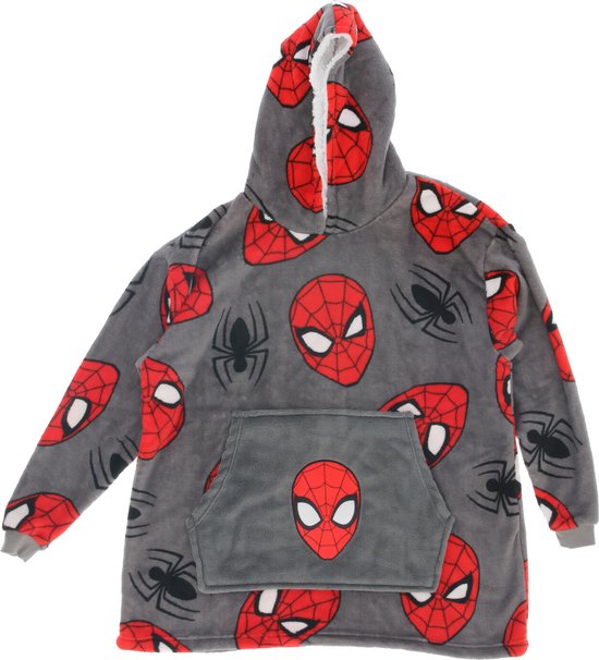 Couverture à capuche Spiderman - Web - Taille unique - Grijs - Rouge - Enfants
