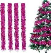 Kerstslingers, 4 stuks lametta kerstboom, 2 m lamettaslinger, kerstboom, kerstdecoratie lametta voor de kerstboom, kerstfeest, verjaardagsfeestdecoratie (rozerood)