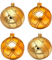 Stijlvolle Gouden Kerstballen met mooie Gouden Decoratie - Doosje van vier kerstballen van 8 cm