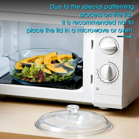 Glazen ovenschaal met deksel, 1,7 L, 20 cm glazen ovenschaal, ovenbestendig, glazen... bol