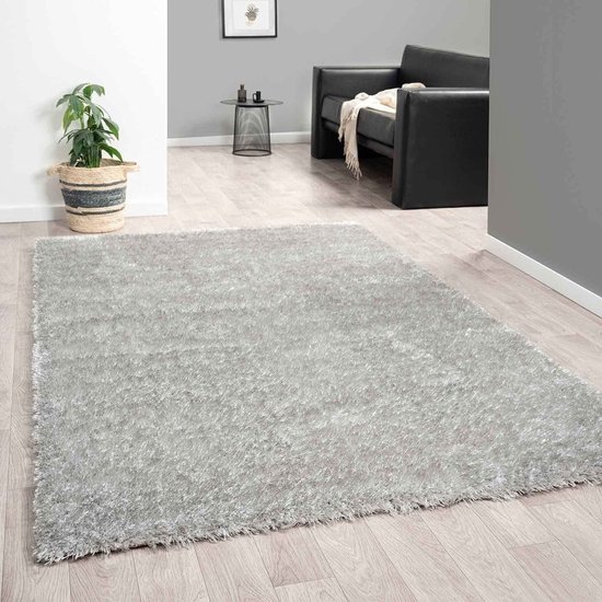 Hoogpolig Vloerkleed Zilver / Lichtgrijs - Zacht Tapijt - 200x290 cm - Carpet