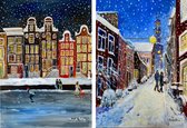 Amsterdam - 6 kunstkaarten- winterkaarten - 6 witte enveloppen - 2 designs