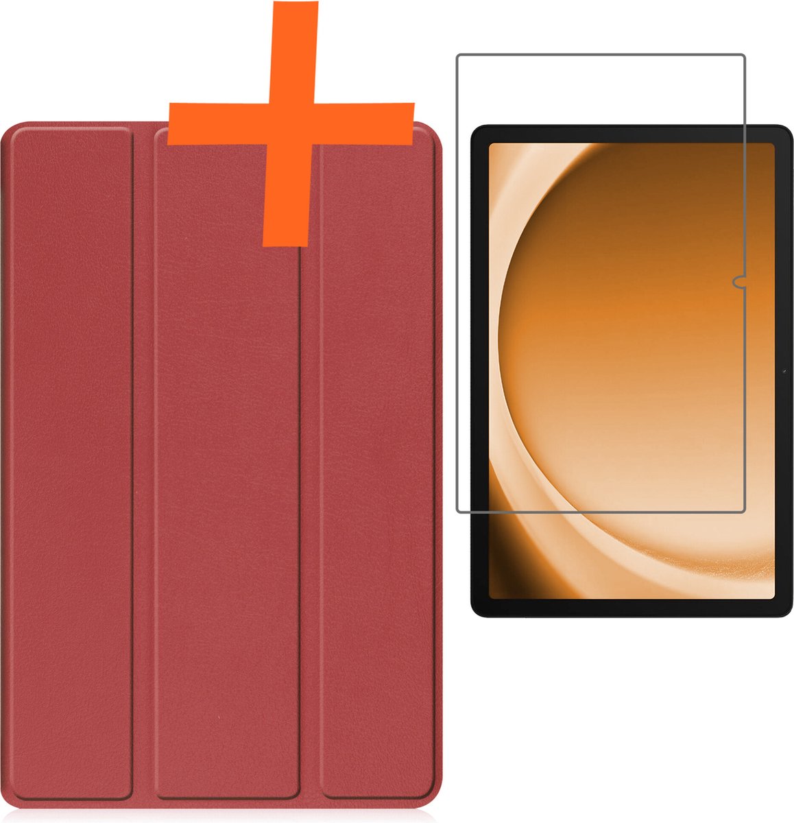 Hoesje - Geschikt voor Samsung Galaxy Tab A9 - Met Screenprotector - Trifold Bookcase - Hard Cover - Hardcover Book Case - Tablet Hoes - Donkerrood