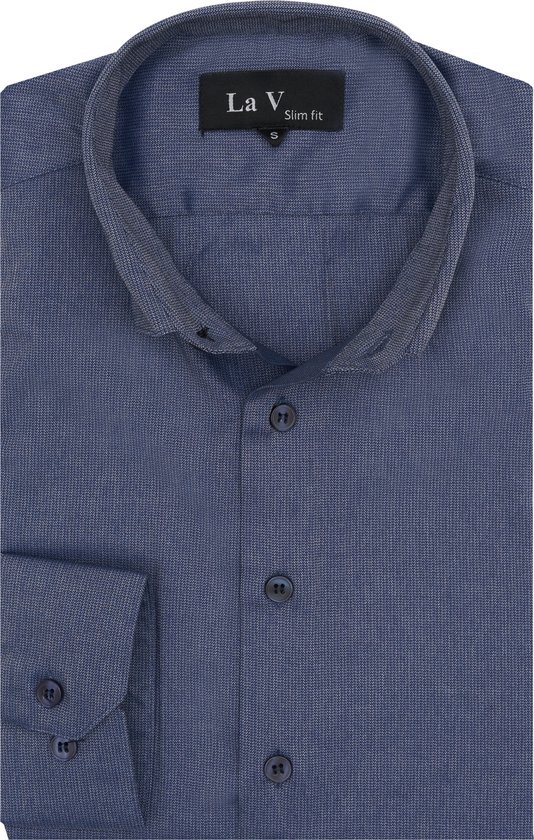 La V heren overhemd slim fit met strijkvrij blauwe jean L