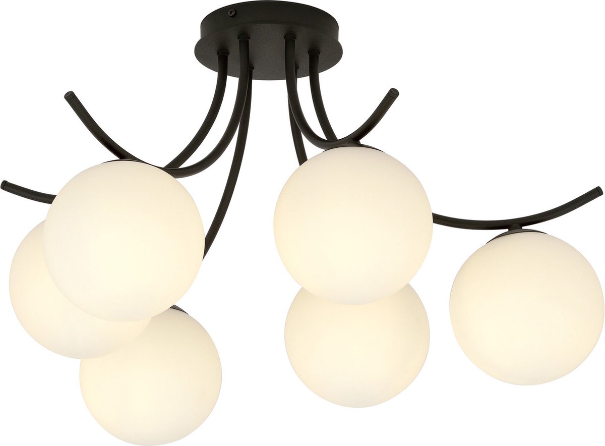 Emibig Kopenhagen zwart met 6 witte bollen glas E14 - Perfecte verlichting voor moderne interieurs