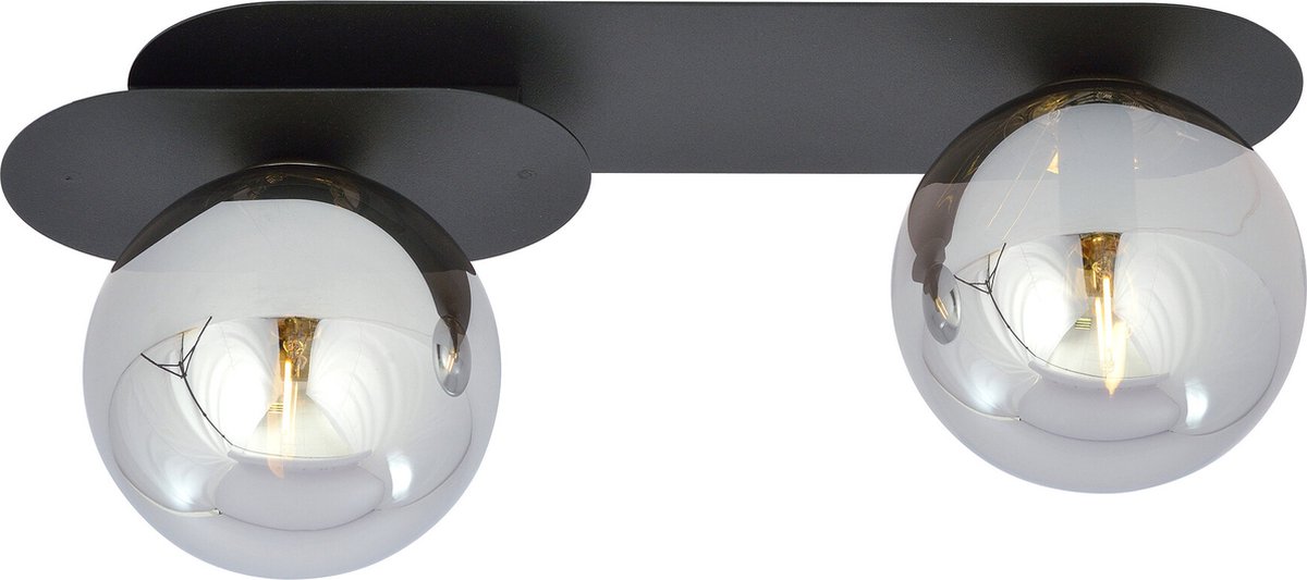 Emibig Randers zwarte dubbele ovalen plafondlamp met 2 gefumeerde glazen bollen E14 - Creëer een sfeervolle ambiance in uw ruimte