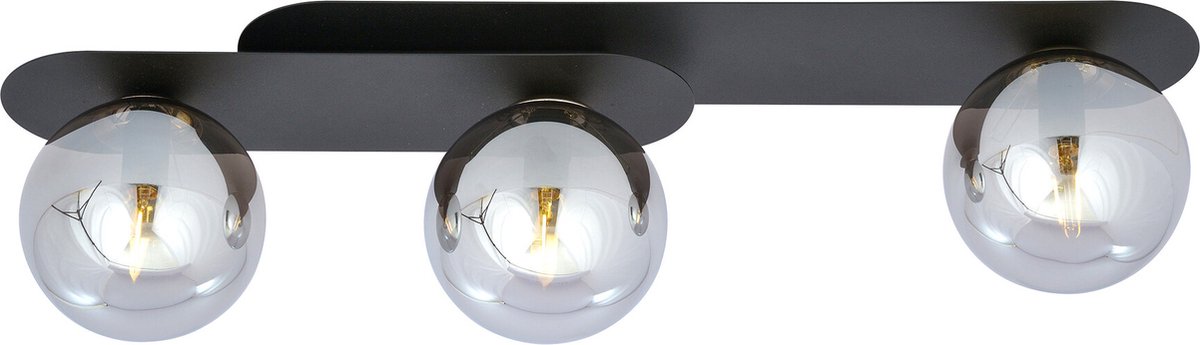 Emibig Randers zwarte triple ovalen plafondlamp met 3 gerookte glazen bollen E14 - Creëer een sfeervolle ambiance in uw ruimte