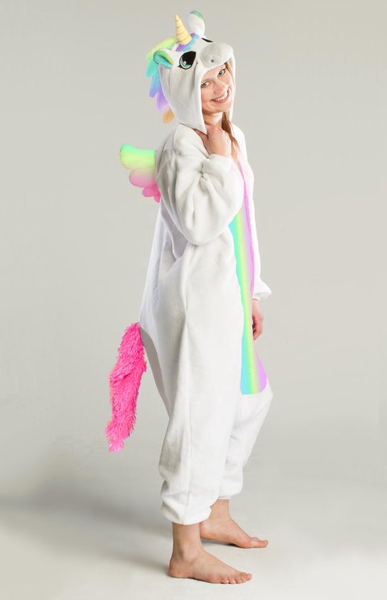 KIMU Onesie Regenboog Pegasus Pak - Pegasuspak Kostuum Unicorn - Huispak Jumpsuit Pyjama Festival