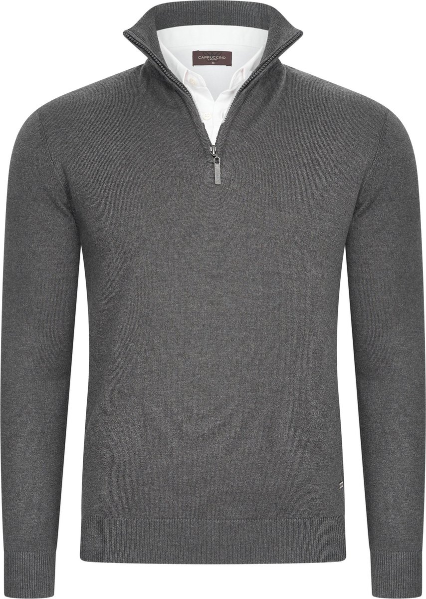 Cappuccino Italia - Heren Trui Mock Zip Pullover - Grijs - Maat L