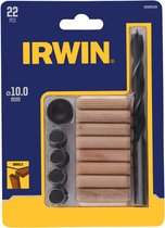 IRWIN DeuvelSet 22PCS, 16 deuvels 10mm, houtboor 10mm, 4 centreerpunten, 1 dieptestop