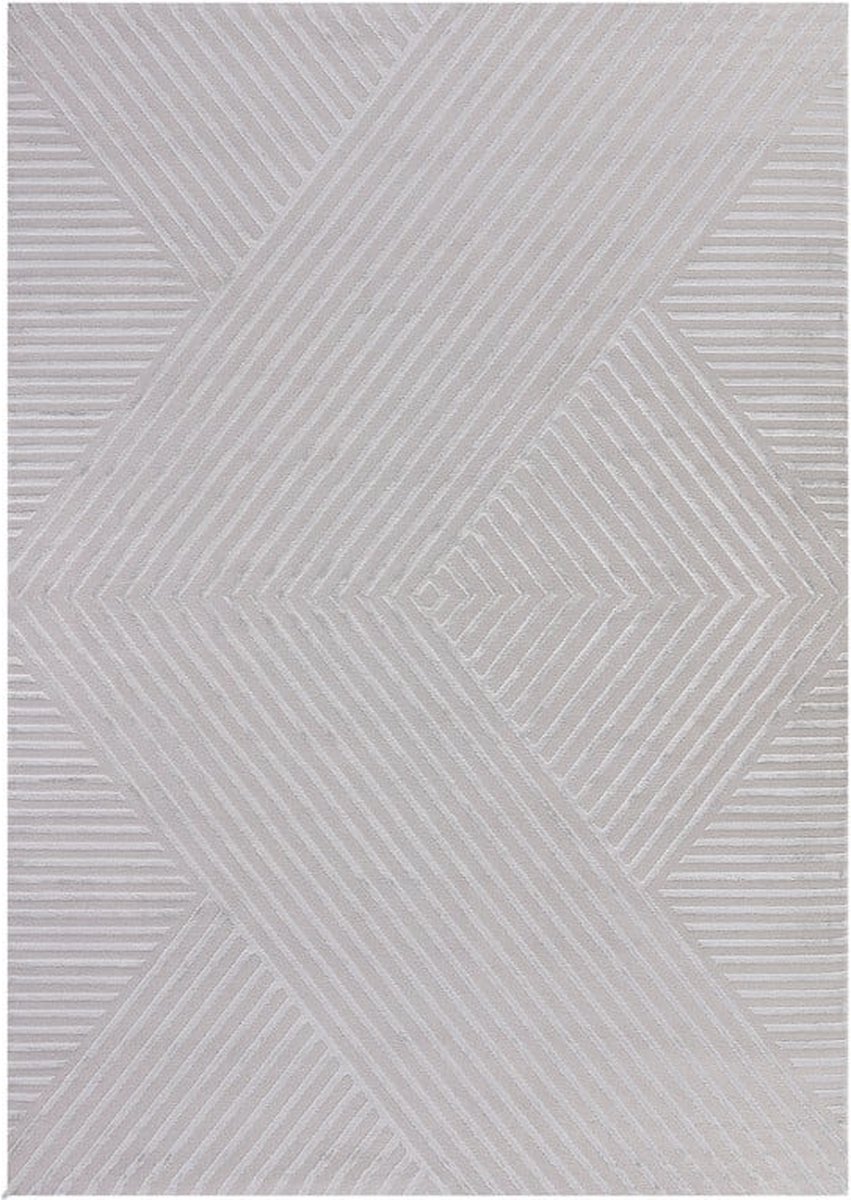flycarpets Cara Modern Japandi Intersecto Vloerkleed - Zilver - 200x290 cm Grijs
