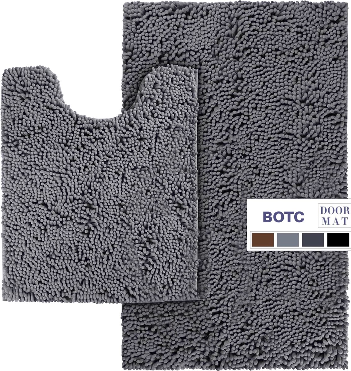 BOTC Badmat Set Met Toiletmat Antislip - Badmat Badkamer - WC Mat - 50x80+50x50 - Grijs
