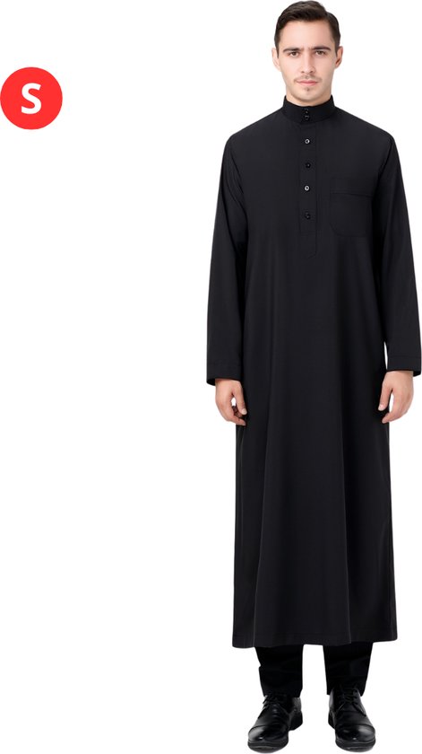 Livano Arabe Hommes Kaftan - Djellaba Hommes - Vêtements Islamiques - Vêtements Musulmans - Alhamdulillah - Zwart S