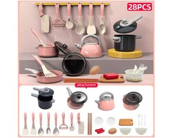 Keukenset Speelgoed 28 stuks - Keukenspeelgoed Roze - Speelgoedkeuken accessoire set - keukengerei met keuken benodigheden - etenswaren - bakmiddelen