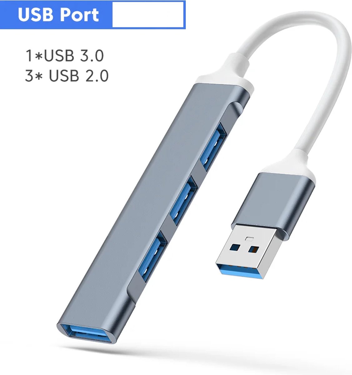 Hub USB - 4 Portes - Répartiteur USB - USB 3.0 - Zwart - Câble