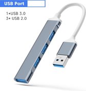 USB 3.0 Hub - USB Splitter - 4 extra USB 3.0 A Poorten - USB Hub - Kabel van 6 cm - 5 Gbps - Aluminium - Grijs