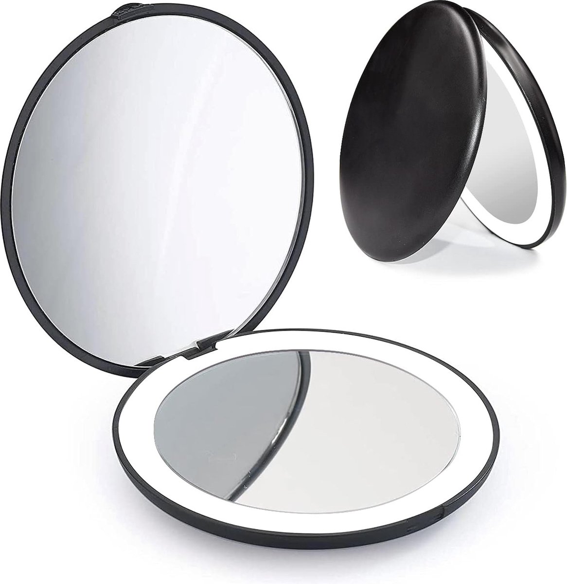 10X vergroting ,Make-up spiegel, tweezijdig , met led verlichting, , inklapbaar, Mini spiege 9cm -Zwart