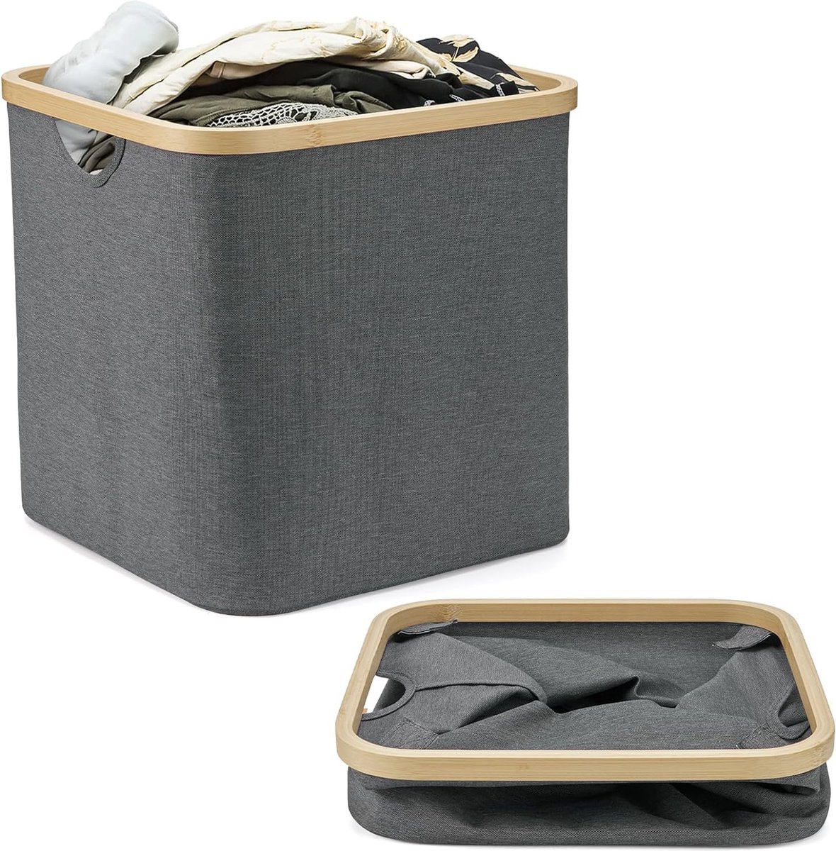 Goedkoopste 40L Opvouwbare Wasmand, Plat Wasmand met Zijhandvatten Gemaakt van Bamboe voor Kleding, Speelgoed, Boeken, Toiletrolopslag, Opvouwbare Waszak, Ideaal voor het Gezin