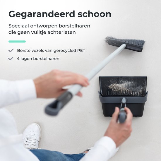 Set bezem en stofschep met lange steel, 118 cm, veeg- en stofschep