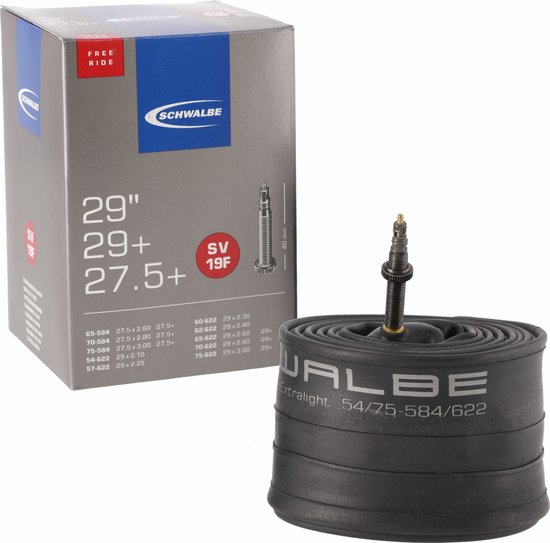 Schwalbe Binnenband SV19F - 27.5+/29/29+ inch - 54/75-622 - 40 mm - Frans / Presta / Sclaverand - Butyl rubber - Zwart