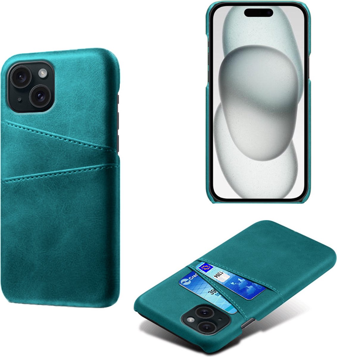 Backcover met Opbergvakjes + PMMA Screenprotector voor iPhone 15 _ Groen