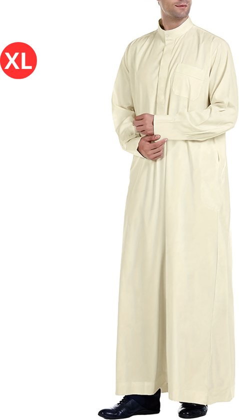 Livano Djellaba Men - Kaftan pour hommes arabes - Vêtements islamiques - Vêtements musulmans - Alhamdulillah - Beige XL