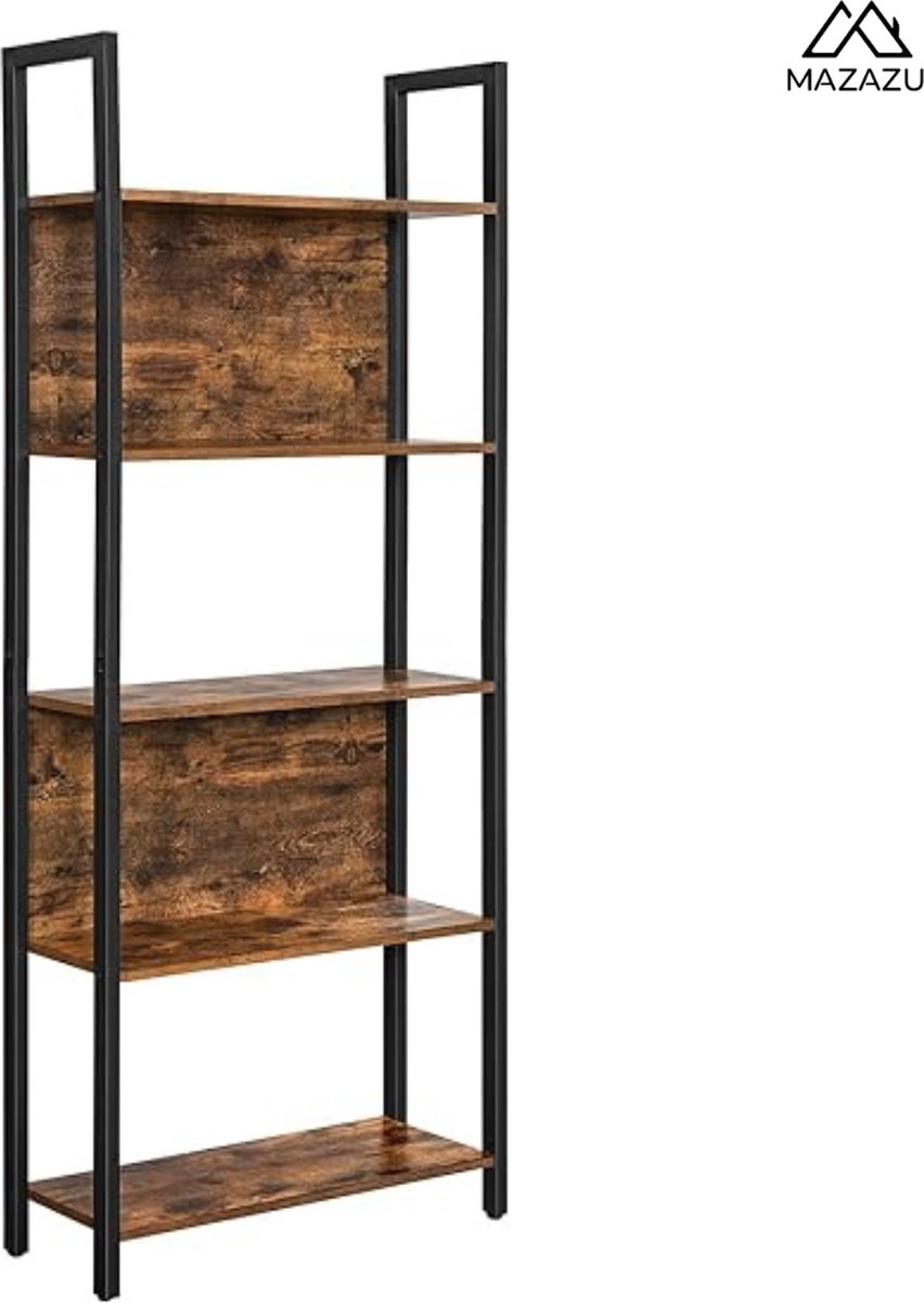 MAZAZU MIRA Home - Boekenplank - Vintage - Keukenplank - Hout/Metaal - Zwart/Bruin - 62x24x165
