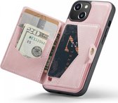 CaseMe JH-01 Hoesje Geschikt voor Apple iPhone 14 | Back Cover met Magnetische Kaarthouder | Beschermhoes Pasjeshouder Achterkant | 4 Pasjes en Briefgeld | Roze