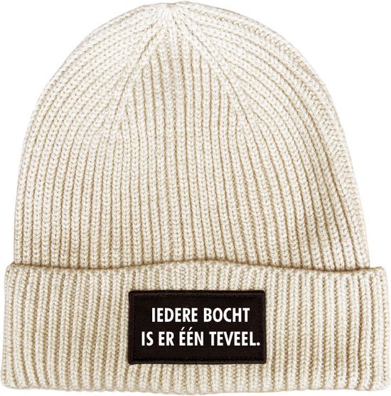 Wintermuts rib gebreid oatmeal - Iedere bocht is er één teveel - soBAD. | Wintersport | Après ski outfit Warme Muts voor Volwassenen | Heren en Dames Beanie