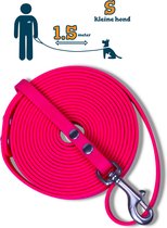 Miqdi hondenriem - BioThane – neon roze – 1.5 meter lang – 9mm breed – XS/S – kleine hond