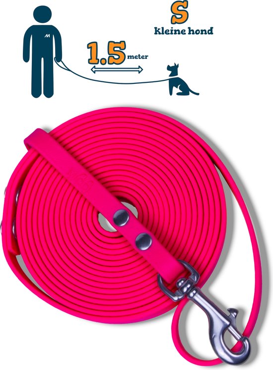 Miqdi BioThane hondenriem – neon roze – 9 mm breed - 1.5 meter lang - met handvat