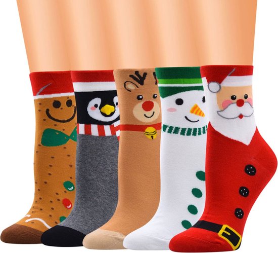 Winkrs | Kerst Sokken set Dames | Koekeman, penguin, rendier, sneeuwpop, kerstman | Maat 36/41