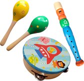 Muziekinstrumenten voor kinderen - Sambaballen - Blokfluit - Tamboerijn - Speelgoed instrument - Hout