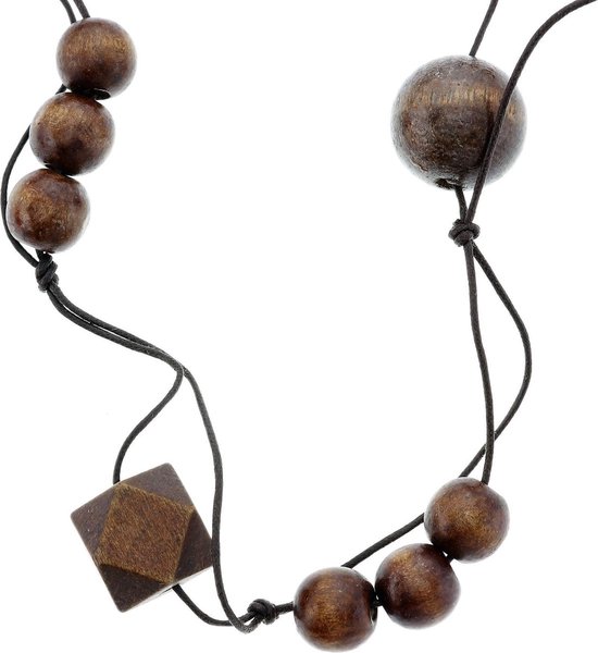 Behave Collier long en corde avec perles en bois marron