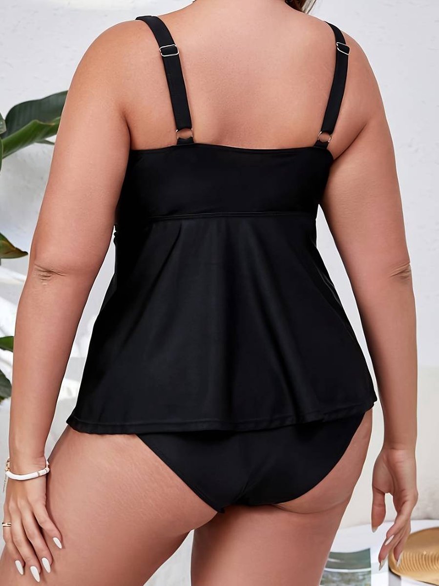 Tankini Set - Groten maten Dames Effen Pelum Ronde Hals 2 - delige Tankini Set - Badpak Zwemkleding Bikini Badkleding Badmode Strandkleding 894 - Zwart — afbeelding 4