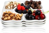 Porcelain Serving Tray with Dividers, White Appetizer Plate for Chips and Dip, 5 Compartments, Decorative Fruits, Vegetables, Sweets, Snacks, 24 x 24 x 2.5 cm (L x W x H), Pack of 3