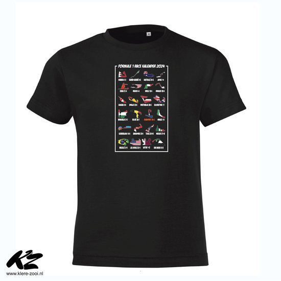 Klere-Zooi - Formule 1 Race Kalender (Kleur) - Kids T-Shirt - 164 (14/15 jaar)