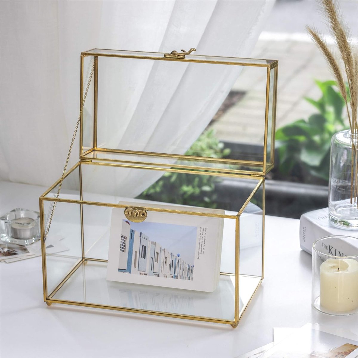 PartyDeco Boîte à Cartes Mariage Dorée – Élégante Urne Cadeaux 24x24x24 Cm