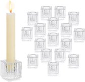 Taper Candle Holder Glass Candle Holder Taper Candles, Pack of 18 Candle Holders Cube Clear Small Vintage Candle Holder for Advent Wreath Christmas Wedding Table Decoration