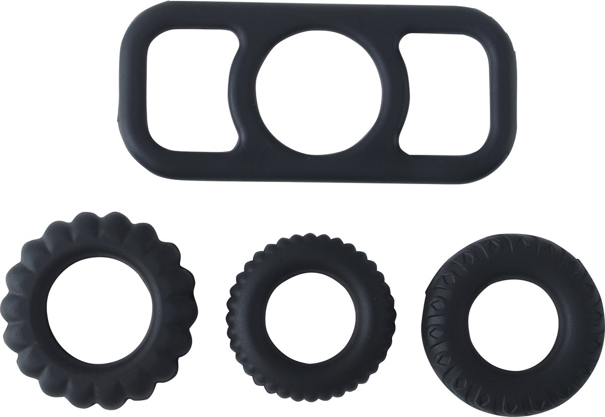 Goedkoopste Banoch | Cockring set van zwart siliconen | 4 delig
