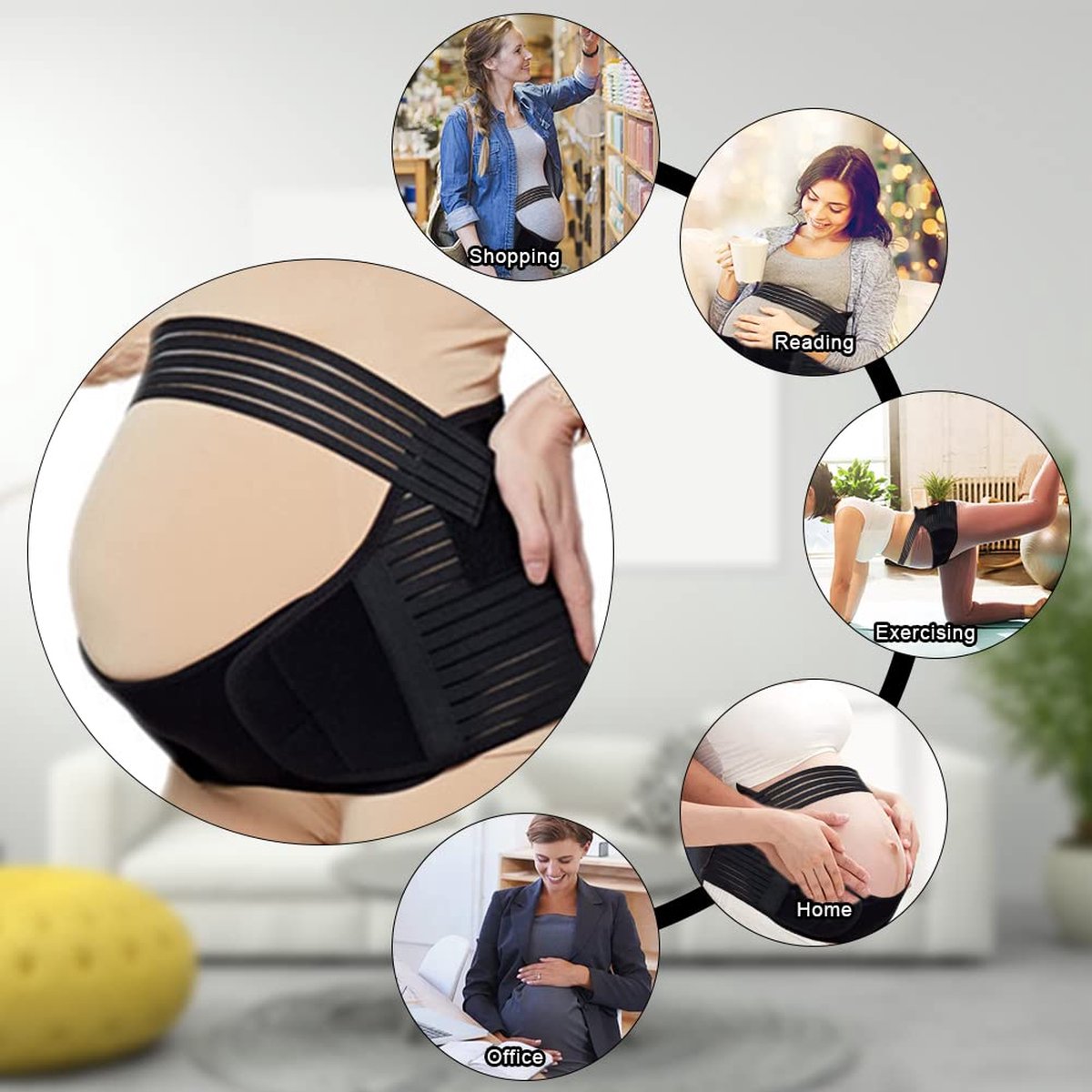 ChongErfei Zwangerschapsband voor borstvoeding, rugondersteuning, buikband, rugbrace voor abdominale rug, pelvic, heuppijn, zwart, XL
