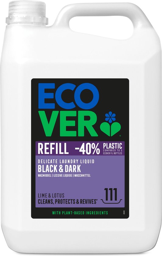 Ecover Lessive Écologique Zwart & Dark - Lessive Liquide - Citron Vert & Lotus - Renouvele les couleurs foncées - 5 L