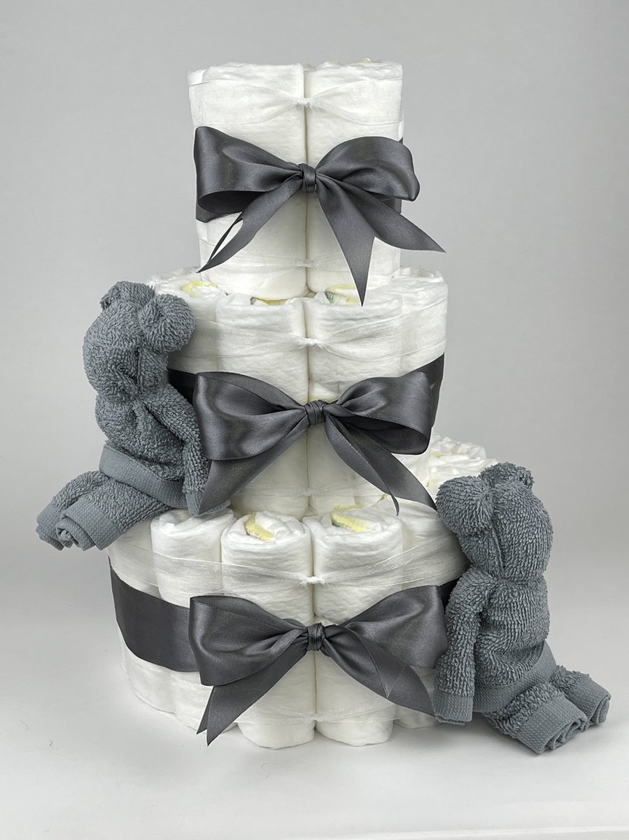 Goedkoopste Chouette-Chouette | Luiertaart Neutraal | Kraamcadeau | Geboorte Jongen Meisje | Babyshower | Beren Grey-Blue - donker Grijs