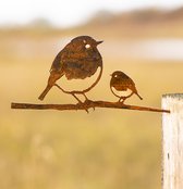 Metaaldeco – Tuindecoratie – Metalbird- Metalen vogel – Metaal vogel - Cortenstaal vogel – Roodborstje met jong