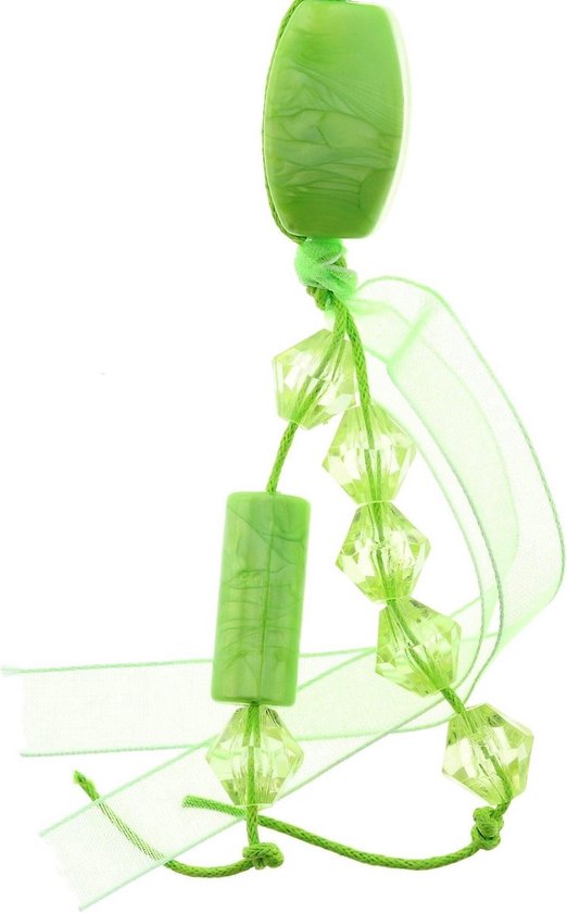 Behave Groene lange kralen ketting van touw met hanger