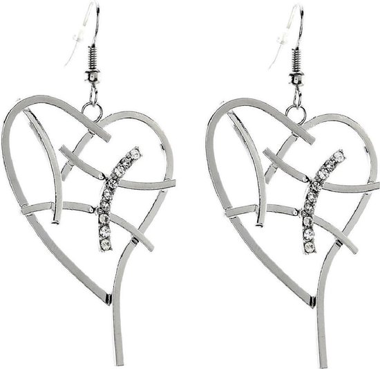 Behave Oorbellen zilver kleur hangers in hartvorm