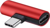 DrPhone DA1 - USB-C Duo Adapter - Converter - USB-C Naar Mini Jack + USB-C - (Geen DAC ondersteuning) Rood