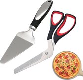 Pizzasnijder, pizzaschaar, pizza-oven accessoireset: pizzaschaar en pizzaservies van roestvrij staal voor het bakken van zelfgemaakte pizza, cake, pizzasnijder, ergonomische anti-slip handgreep